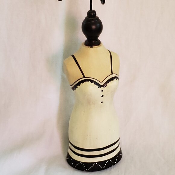 Standing Victorian Mannequin Black & White Pedestal Jewelry Holder 14 Inch Tall - Picture 6 of 9